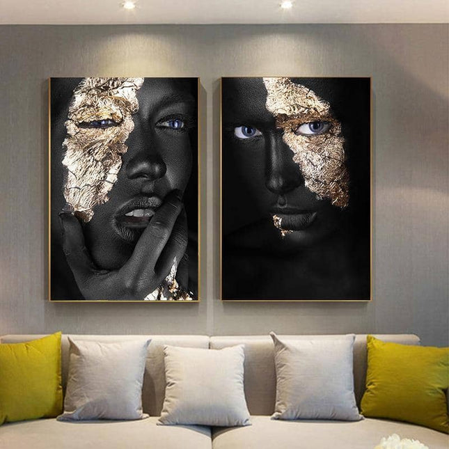 Bold Gold Foil African Lady Wall Art - Vibrant Canvas Print