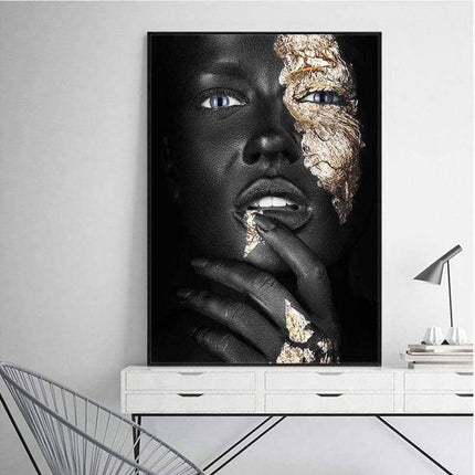 Bold Gold Foil African Lady Wall Art - Vibrant Canvas Print