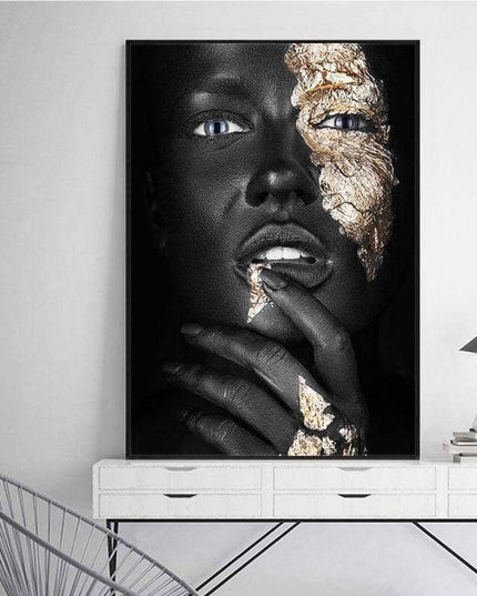 Bold Gold Foil African Lady Wall Art - Vibrant Canvas Print