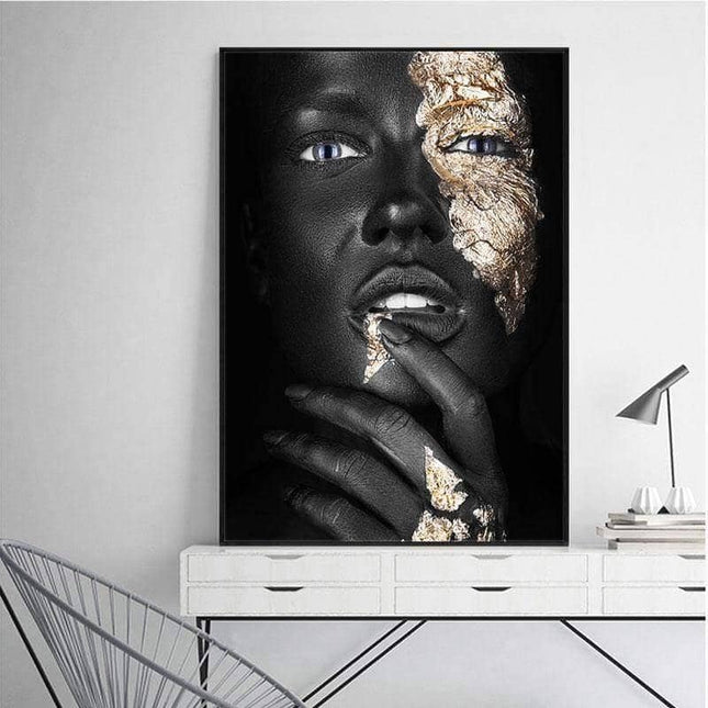 Bold Gold Foil African Lady Wall Art - Vibrant Canvas Print