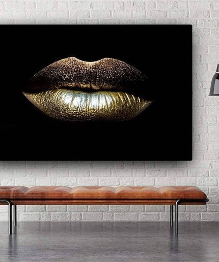 Bold Golden Lips Canvas Print - Eye-Catching Wall Poster