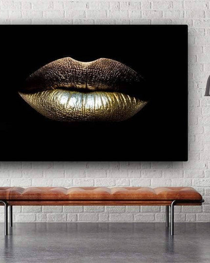 Bold Golden Lips Canvas Print - Eye-Catching Wall Poster