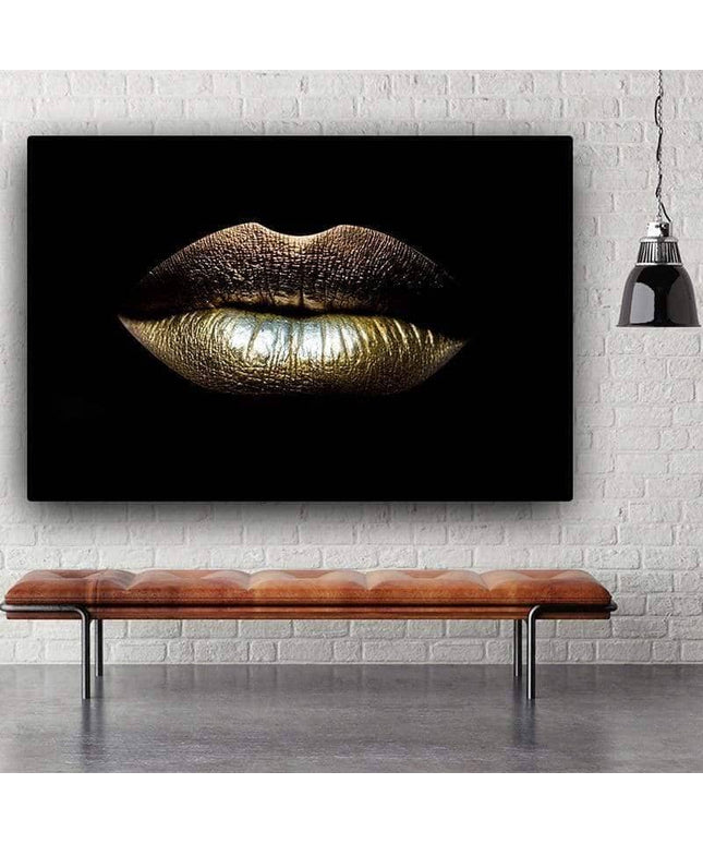 Bold Golden Lips Canvas Print - Eye-Catching Wall Poster