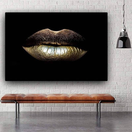 Bold Golden Lips Canvas Print - Eye-Catching Wall Poster