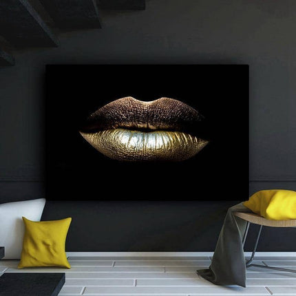 Bold Golden Lips Canvas Print - Eye-Catching Wall Poster