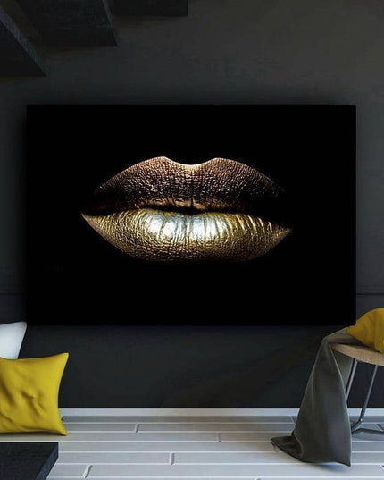 Bold Golden Lips Canvas Print - Eye-Catching Wall Poster