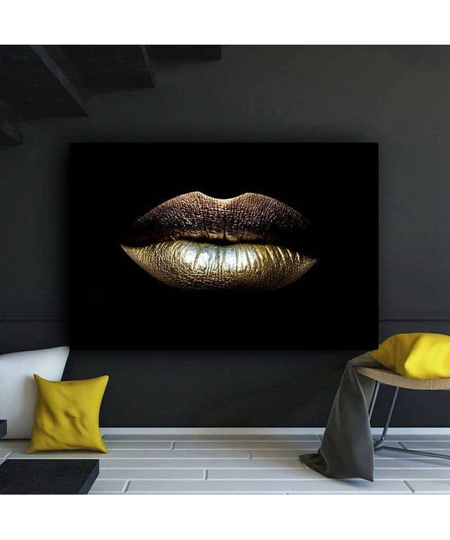 Bold Golden Lips Canvas Print - Eye-Catching Wall Poster