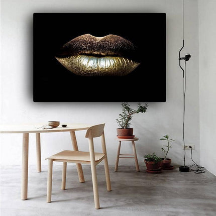 Bold Golden Lips Canvas Print - Eye-Catching Wall Poster