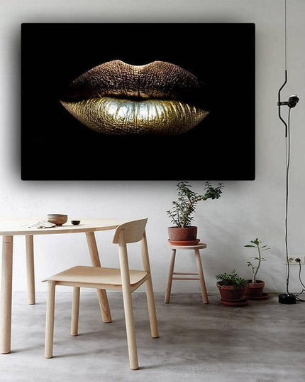 Bold Golden Lips Canvas Print - Eye-Catching Wall Poster