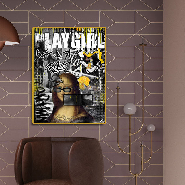 Bonjour Paris Play Girl Art Poster - Parisian Charm Printed on Canvas