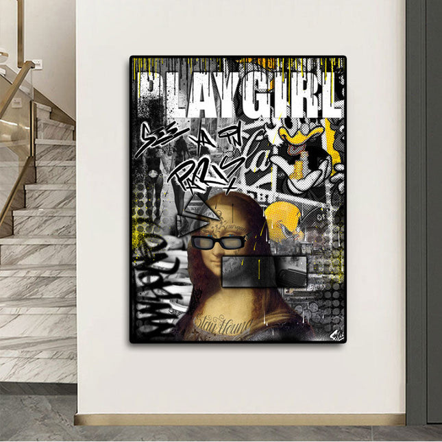 Bonjour Paris Play Girl Art Poster - Parisian Charm Printed on Canvas