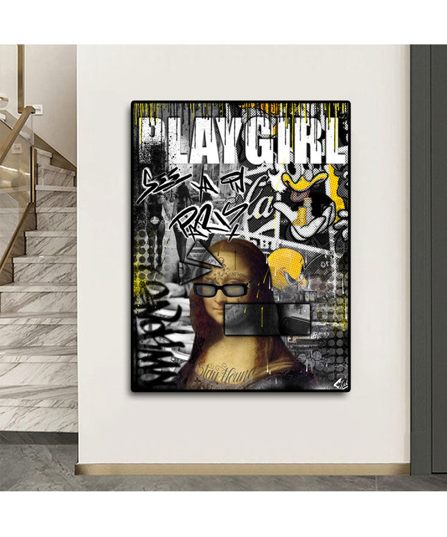Bonjour Paris Play Girl Art Poster - Parisian Charm Printed on Canvas