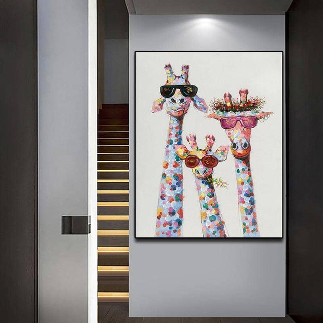 Colorful Giraffe Family Art Wall Poster - Whimsical & Playful Decor