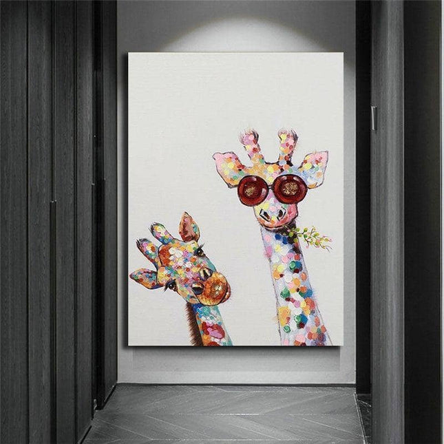 Colorful Giraffe Family Art Wall Poster - Whimsical & Playful Decor