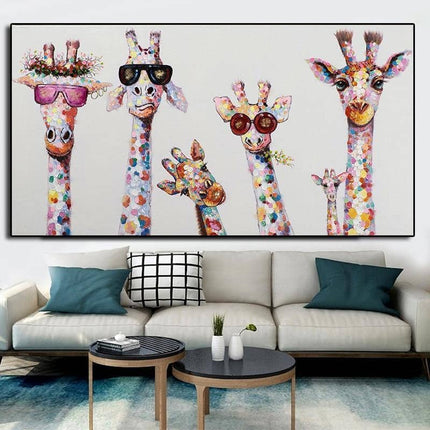 Colorful Giraffe Family Art Wall Poster - Whimsical & Playful Decor