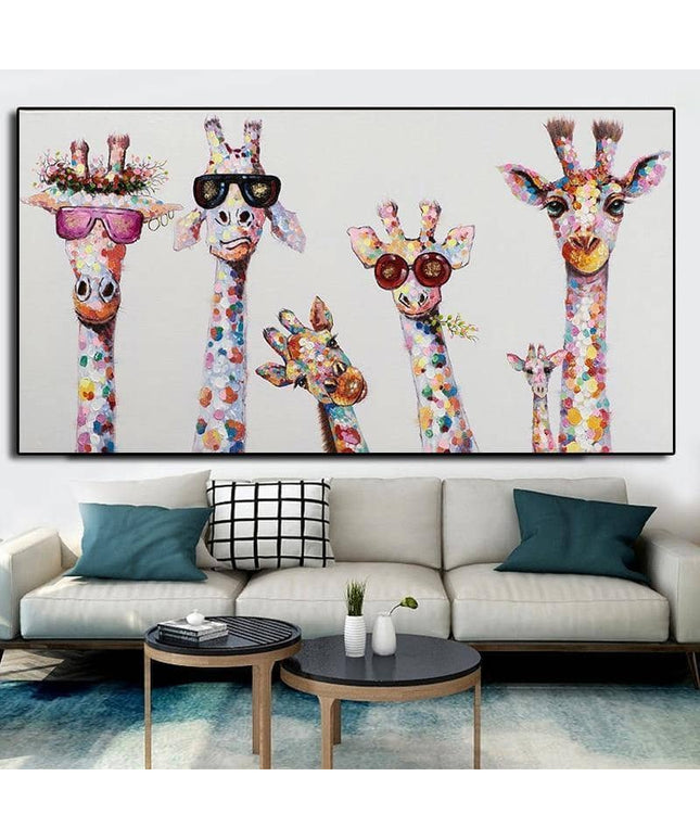 Colorful Giraffe Family Art Wall Poster - Whimsical & Playful Decor