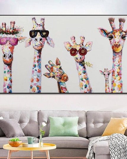 Colorful Giraffe Family Art Wall Poster - Whimsical & Playful Decor