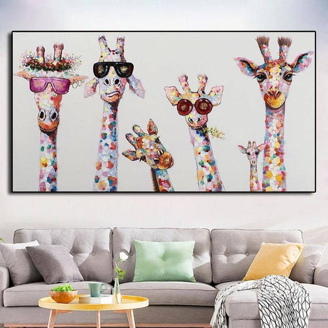 Colorful Giraffe Family Art Wall Poster - Whimsical & Playful Decor