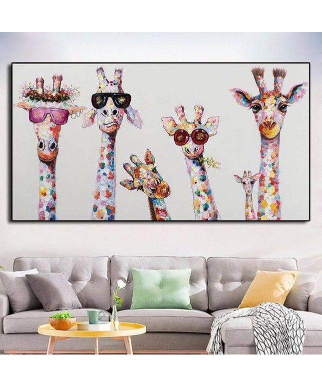 Colorful Giraffe Family Art Wall Poster - Whimsical & Playful Decor