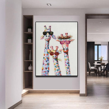 Colorful Giraffe Family Art Wall Poster - Whimsical & Playful Decor