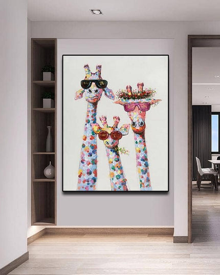 Colorful Giraffe Family Art Wall Poster - Whimsical & Playful Decor