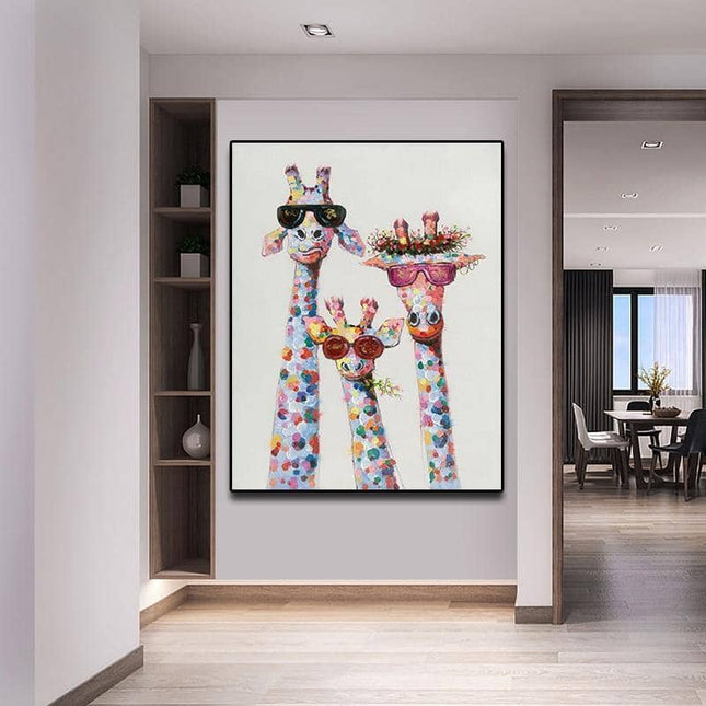 Colorful Giraffe Family Art Wall Poster - Whimsical & Playful Decor