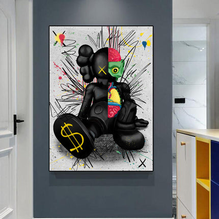 Dark Urban Expression: Black KAWS XX Graffiti Canvas Print Wall Poster