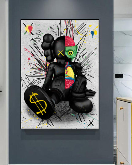 Dark Urban Expression: Black KAWS XX Graffiti Canvas Print Wall Poster