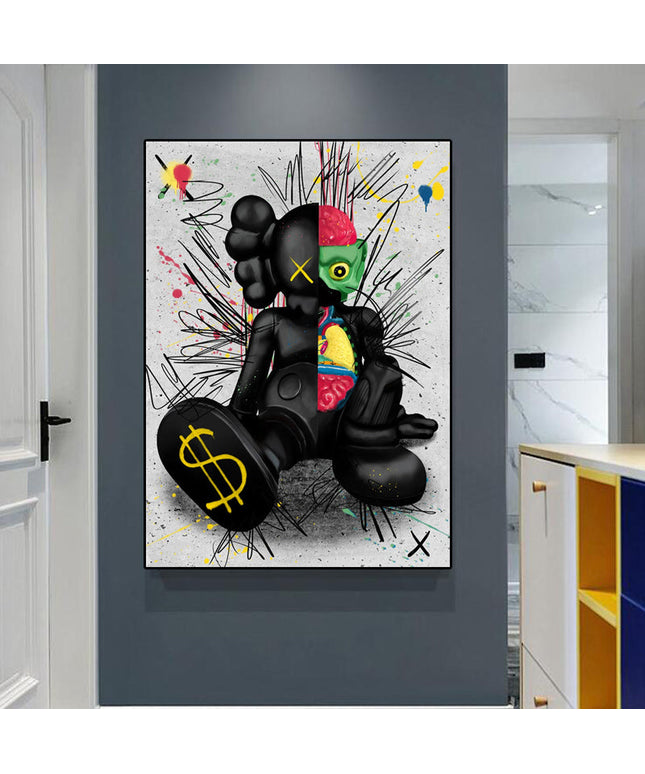 Dark Urban Expression: Black KAWS XX Graffiti Canvas Print Wall Poster