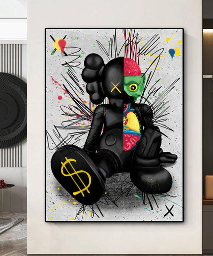 Dark Urban Expression: Black KAWS XX Graffiti Canvas Print Wall Poster