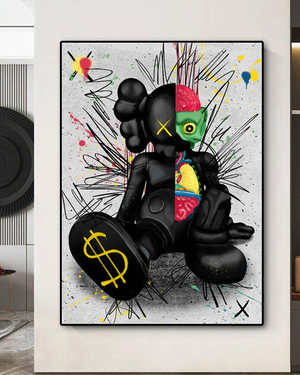 Dark Urban Expression: Black KAWS XX Graffiti Canvas Print Wall Poster