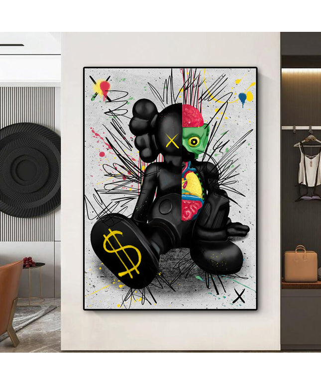 Dark Urban Expression: Black KAWS XX Graffiti Canvas Print Wall Poster