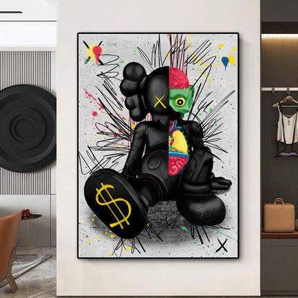 Dark Urban Expression: Black KAWS XX Graffiti Canvas Print Wall Poster