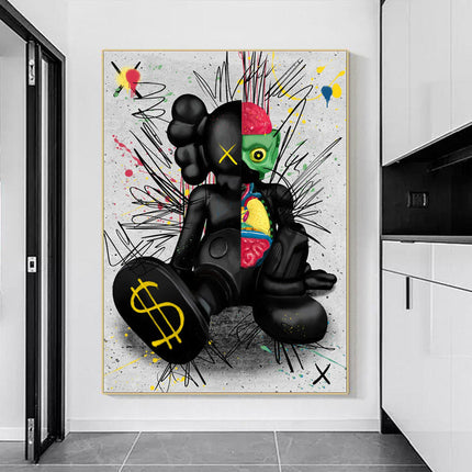 Dark Urban Expression: Black KAWS XX Graffiti Canvas Print Wall Poster