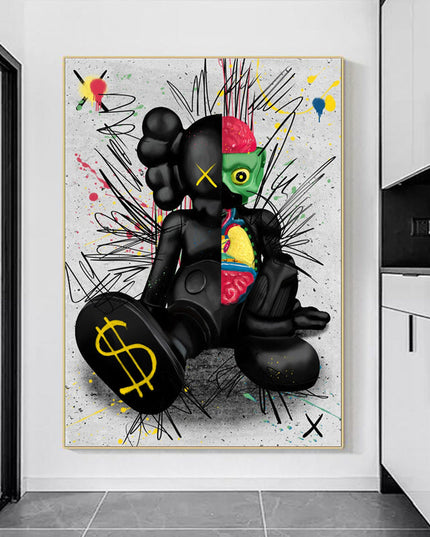 Dark Urban Expression: Black KAWS XX Graffiti Canvas Print Wall Poster