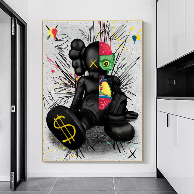 Dark Urban Expression: Black KAWS XX Graffiti Canvas Print Wall Poster