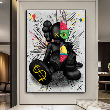 Dark Urban Expression: Black KAWS XX Graffiti Canvas Print Wall Poster