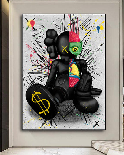 Dark Urban Expression: Black KAWS XX Graffiti Canvas Print Wall Poster