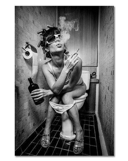Drunk Girl in Toilet Wall Art - Bold and Provocative Canvas Print