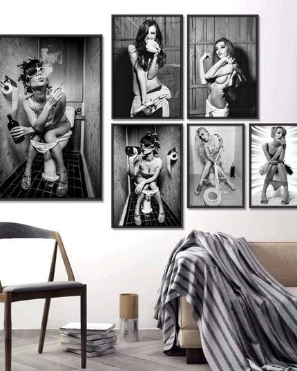 Drunk Girl in Toilet Wall Art - Bold and Provocative Canvas Print