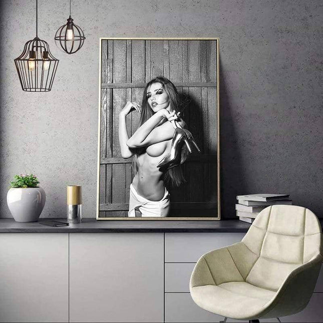 Drunk Girl in Toilet Wall Art - Bold and Provocative Canvas Print