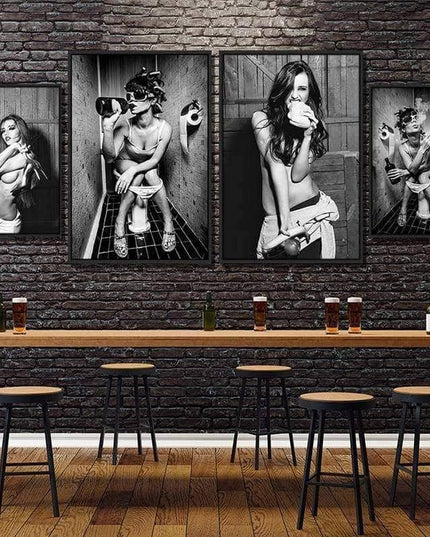 Drunk Girl in Toilet Wall Art - Bold and Provocative Canvas Print