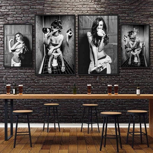 Drunk Girl in Toilet Wall Art - Bold and Provocative Canvas Print