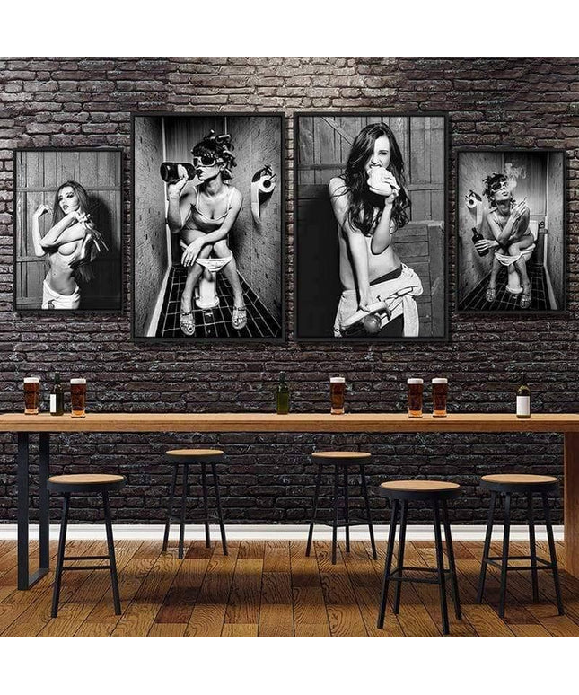 Drunk Girl in Toilet Wall Art - Bold and Provocative Canvas Print