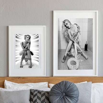 Drunk Girl in Toilet Wall Art - Bold and Provocative Canvas Print