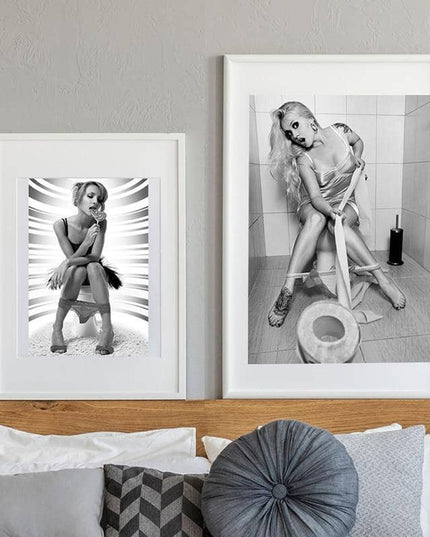 Drunk Girl in Toilet Wall Art - Bold and Provocative Canvas Print