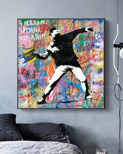 Dynamic Street Art: Busky Graffiti Canvas Print Wall Poster