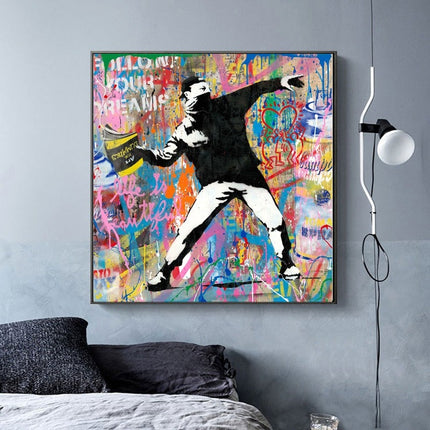 Dynamic Street Art: Busky Graffiti Canvas Print Wall Poster