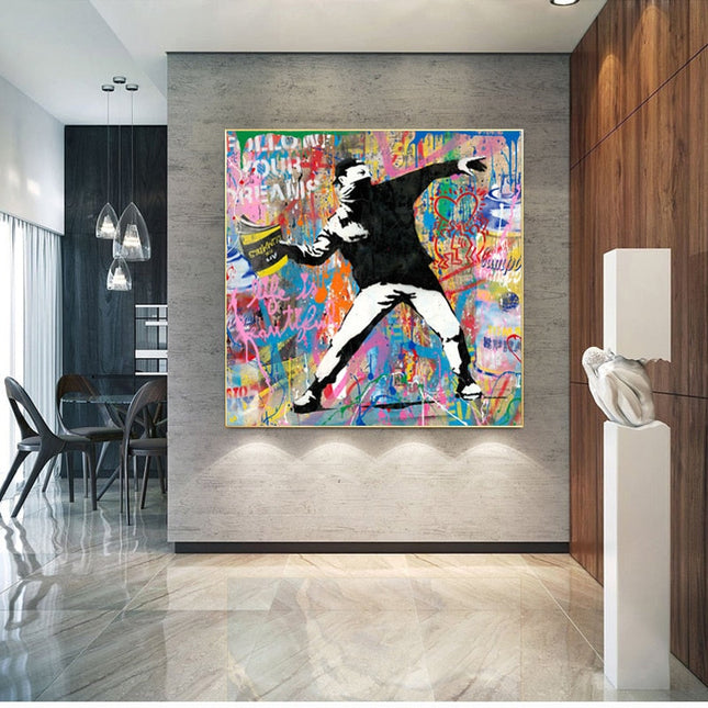 Dynamic Street Art: Busky Graffiti Canvas Print Wall Poster