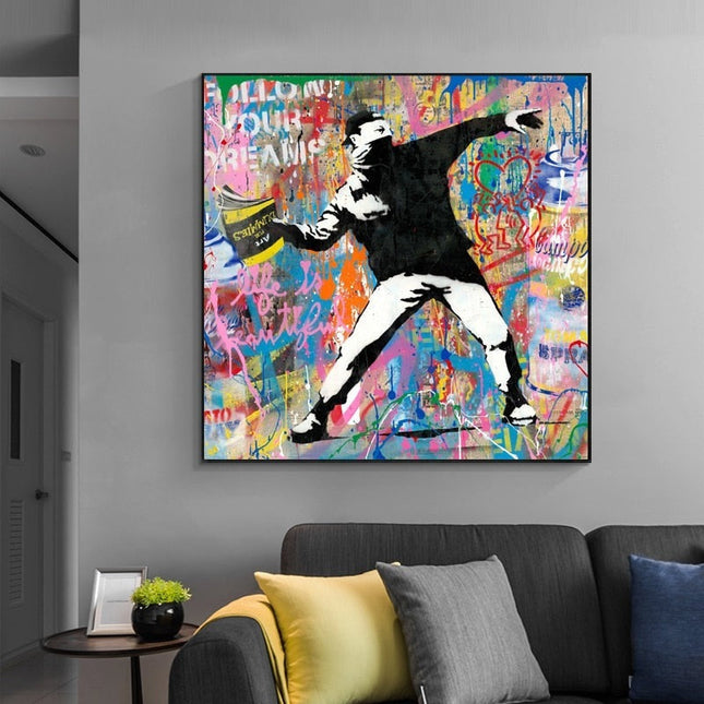 Dynamic Street Art: Busky Graffiti Canvas Print Wall Poster